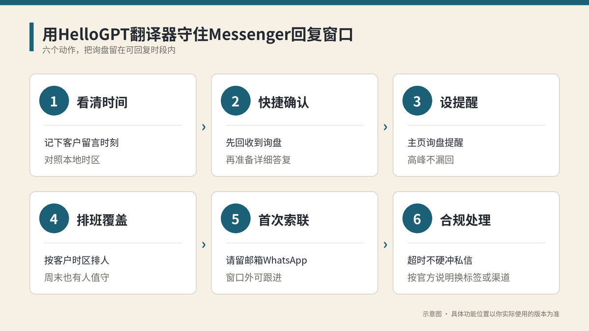 HelloGPT翻译器守住Messenger回复窗口步骤示意图