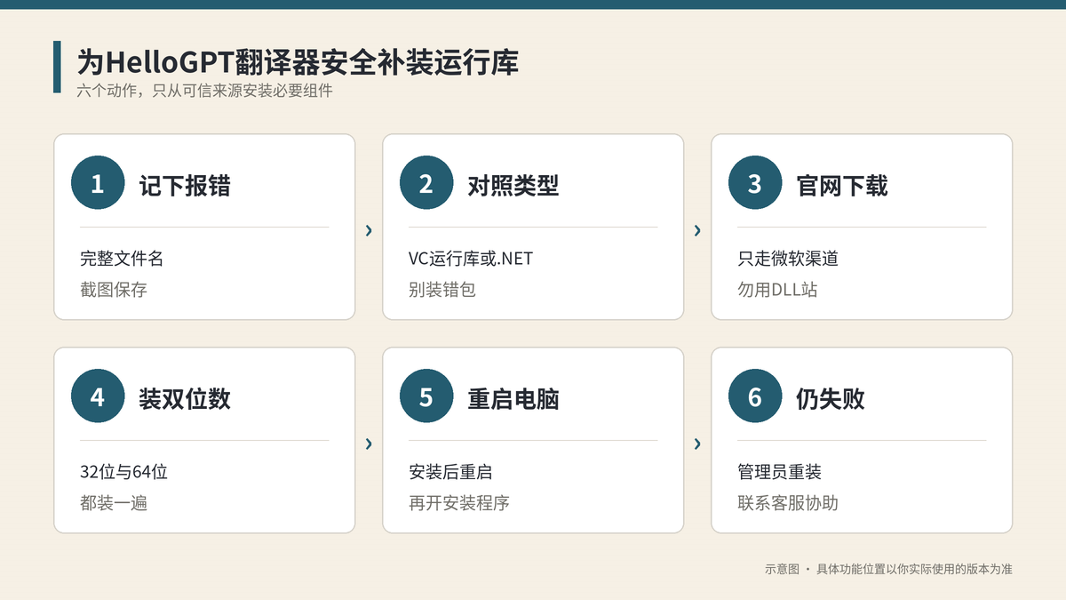 为HelloGPT翻译器安全补装运行库步骤示意图