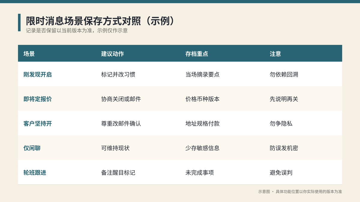 WhatsApp限时消息场景保存方式对照示意图
