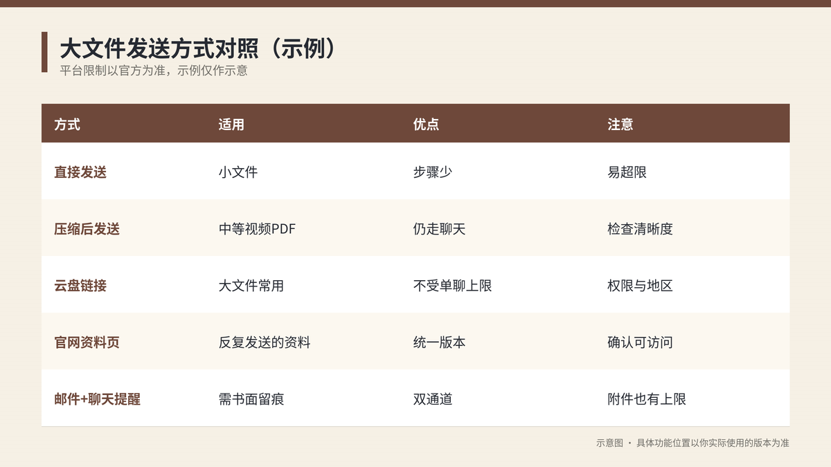 大文件压缩发送与云盘链接对照示意