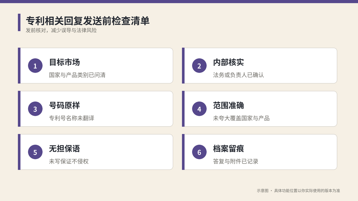 专利相关回复发送前检查清单示意图