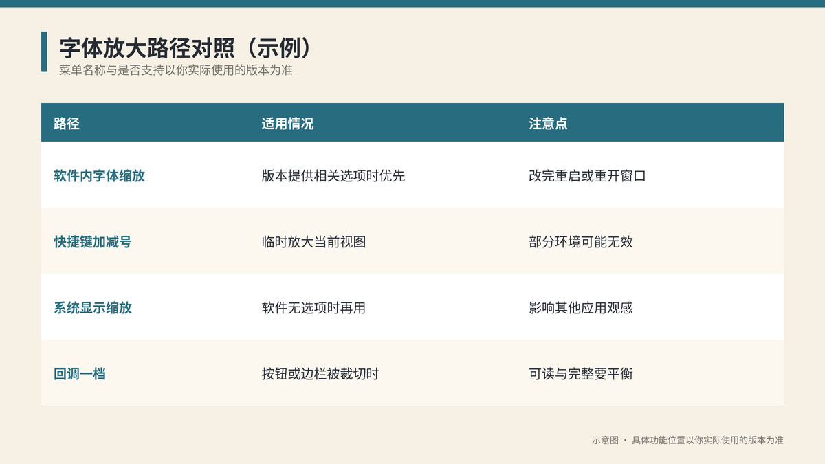 软件内缩放快捷键与系统显示路径对照示意图