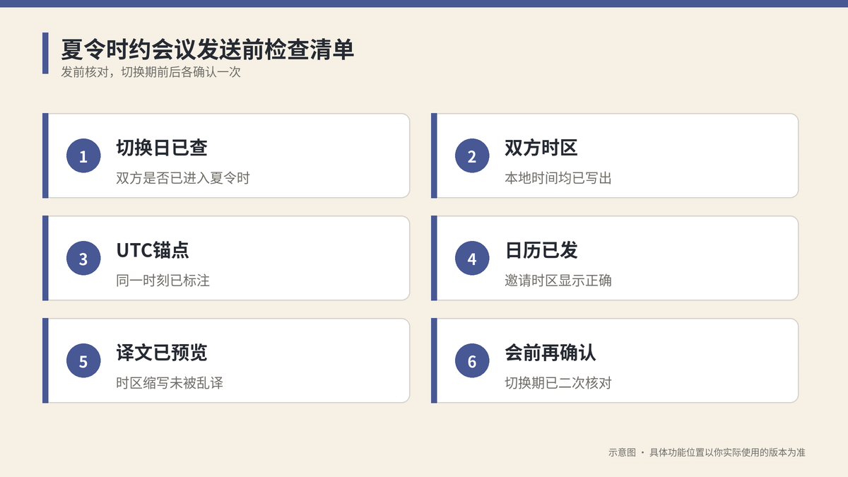 夏令时约会议发送前检查清单示意图