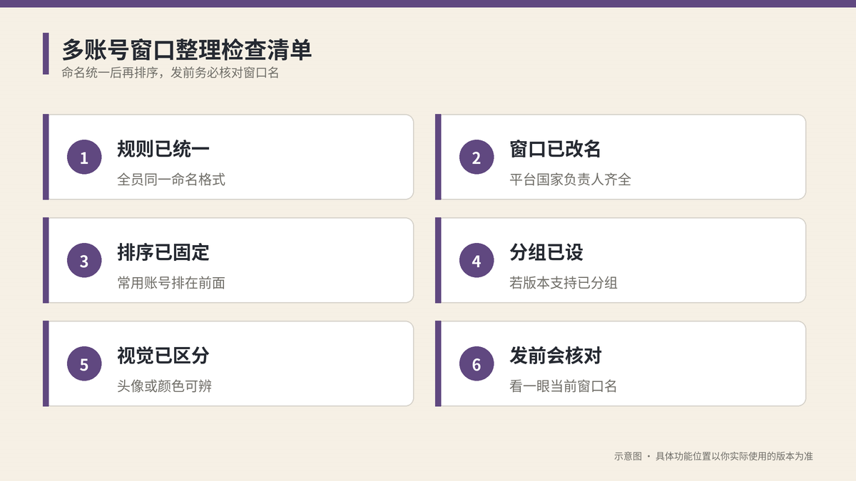 多账号窗口整理检查清单示意图