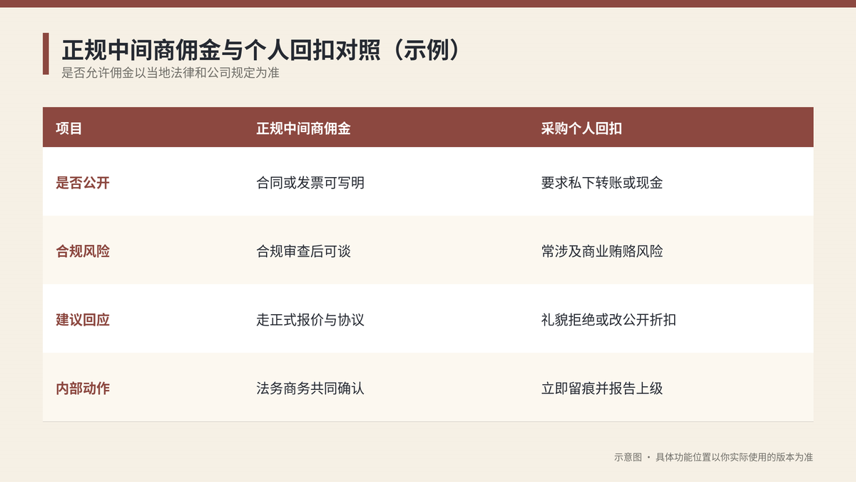 正规中间商佣金与个人回扣对照示意图