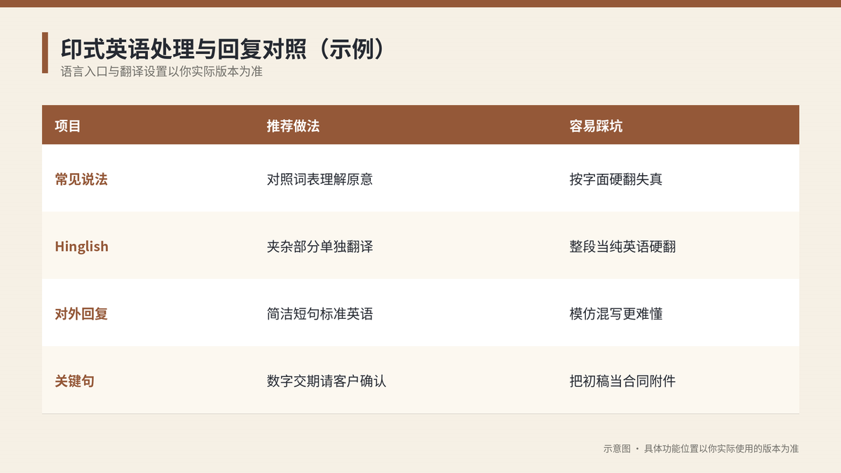 印式英语处理与回复对照示意图