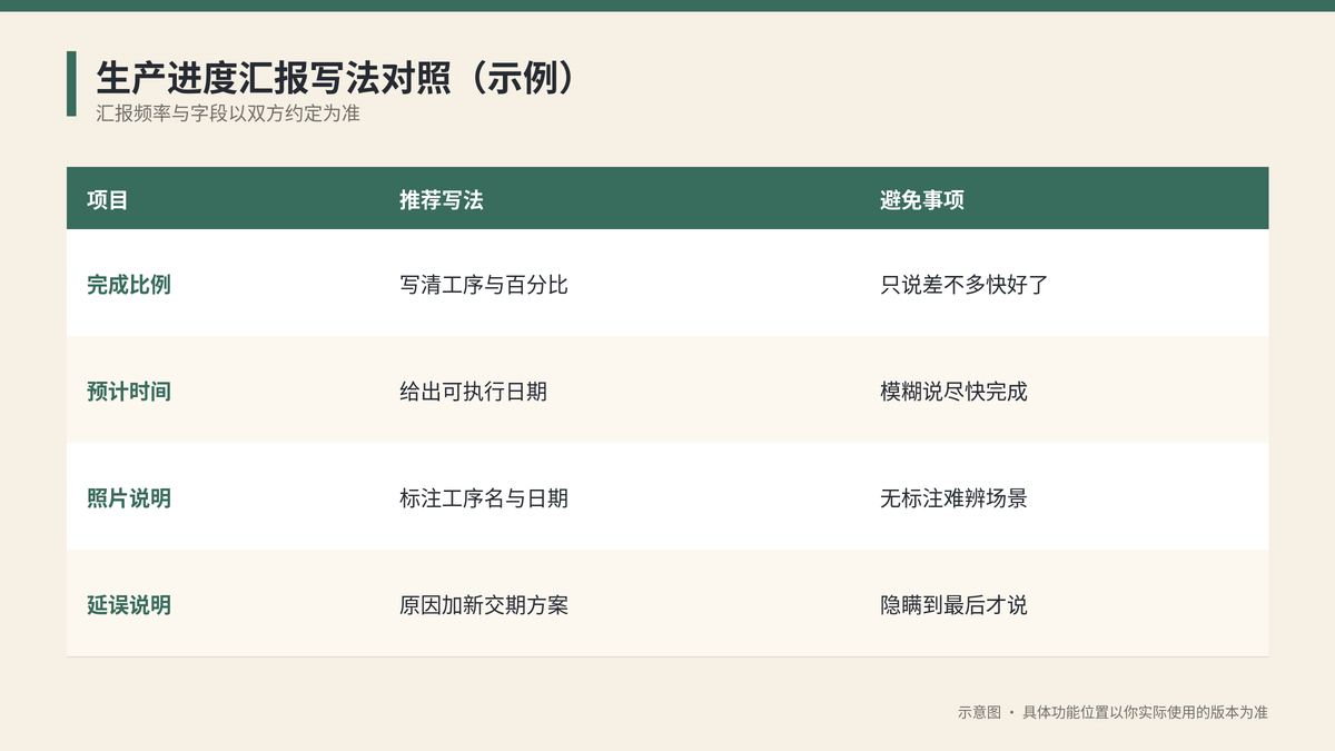 生产进度汇报写法对照示意图