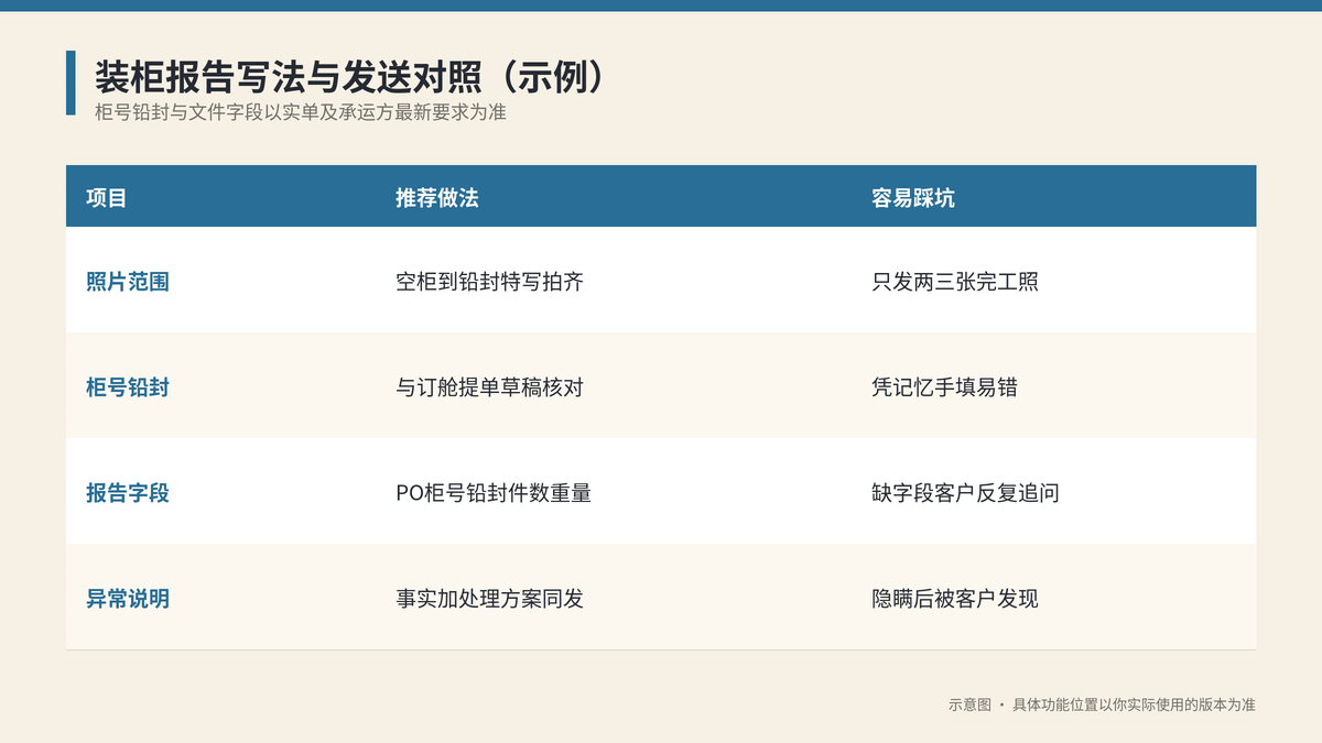 装柜报告写法与发送对照示意图