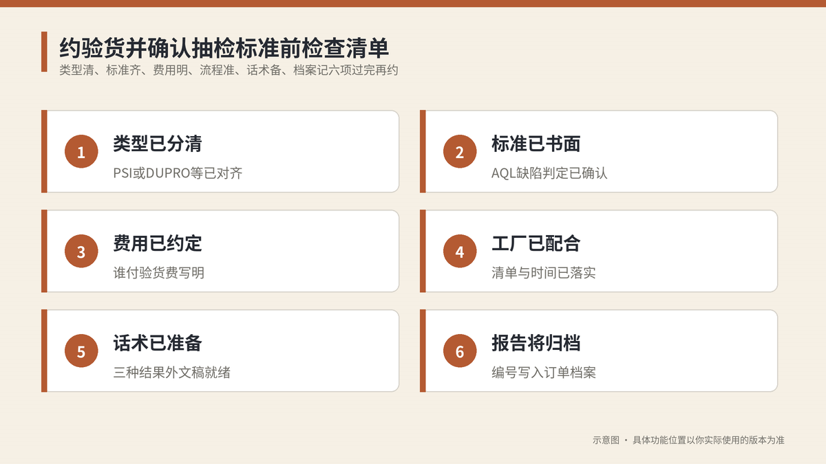 约验货并确认抽检标准前检查清单示意图