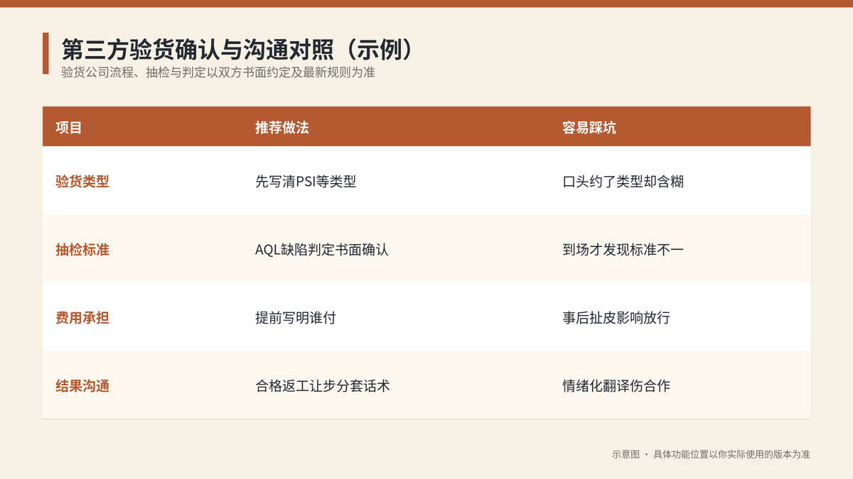 第三方验货确认与沟通对照示意图