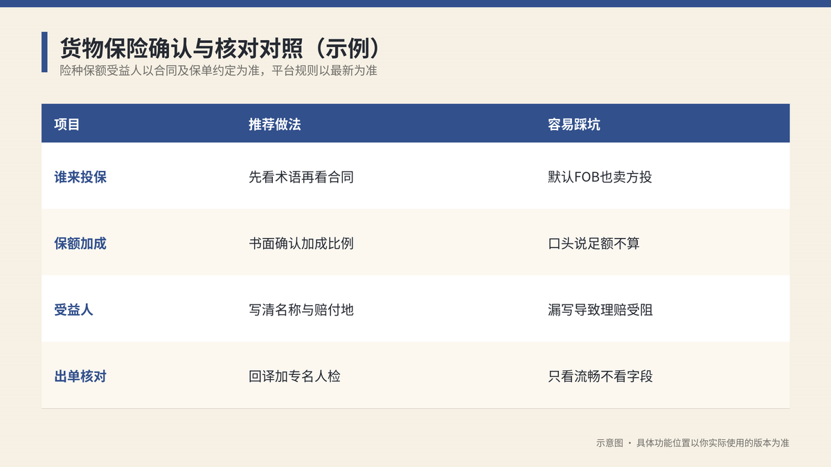 货物保险确认与核对对照示意图