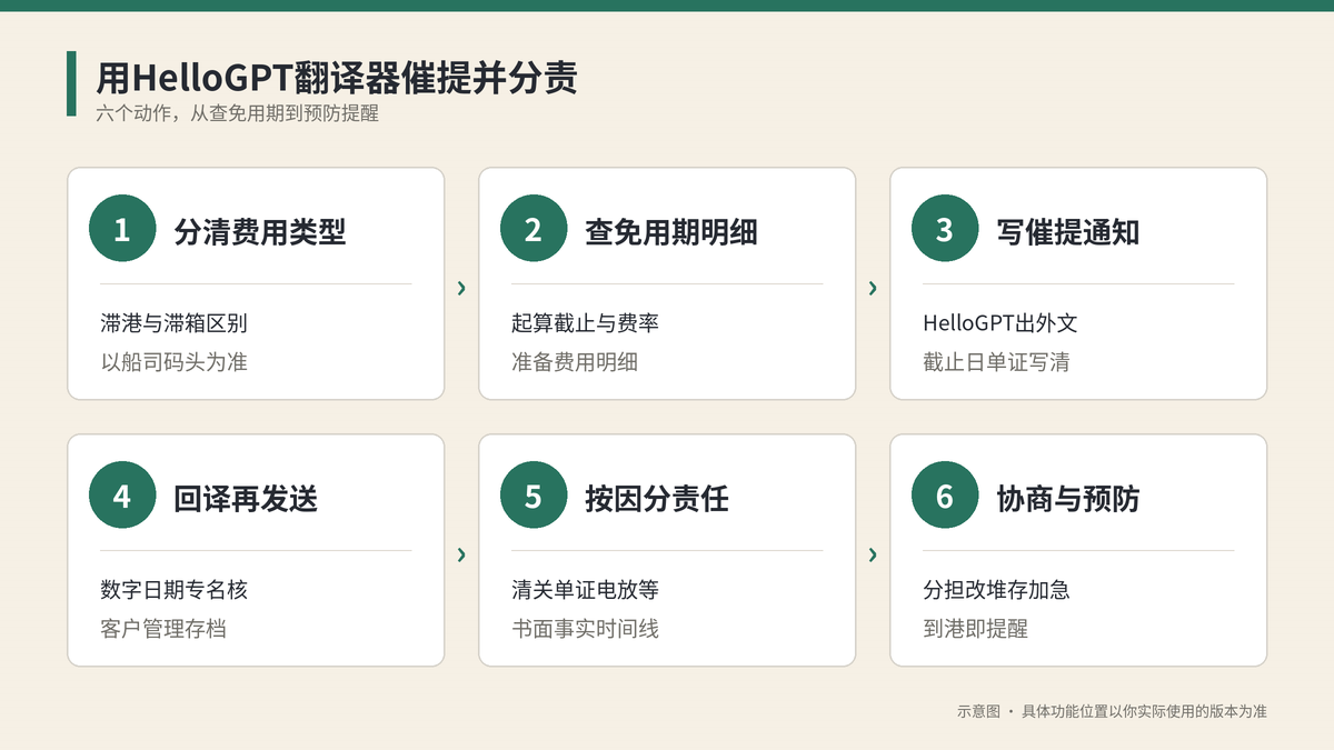 用HelloGPT翻译器催提并分责六个步骤示意图