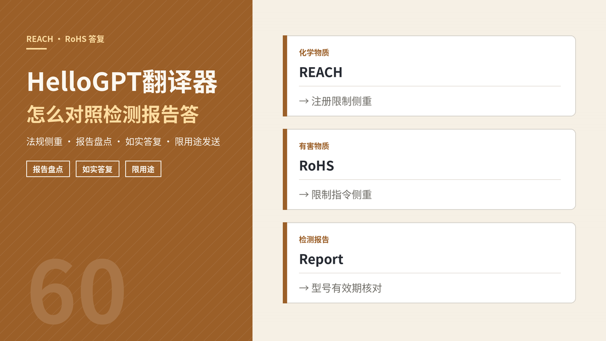 HelloGPT翻译器REACH RoHS对照检测报告答复封面示意图