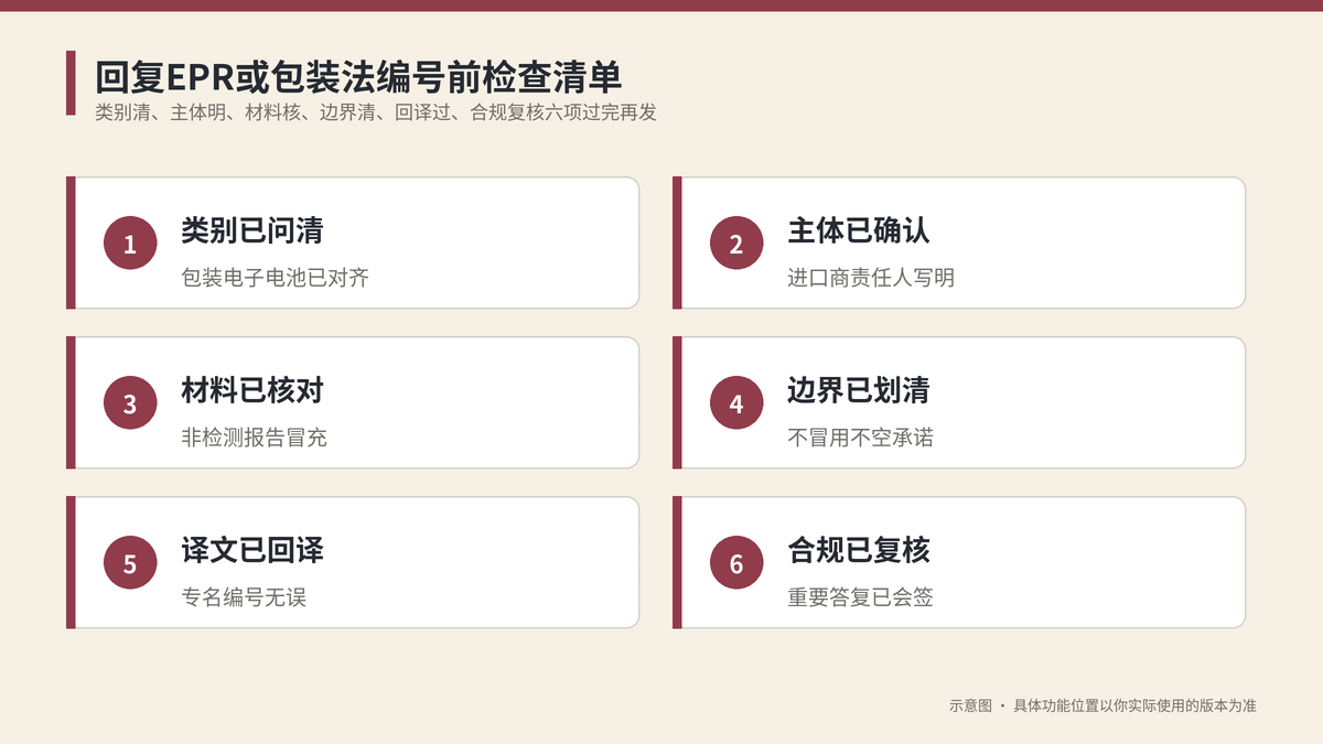 回复EPR或包装法编号前检查清单示意图