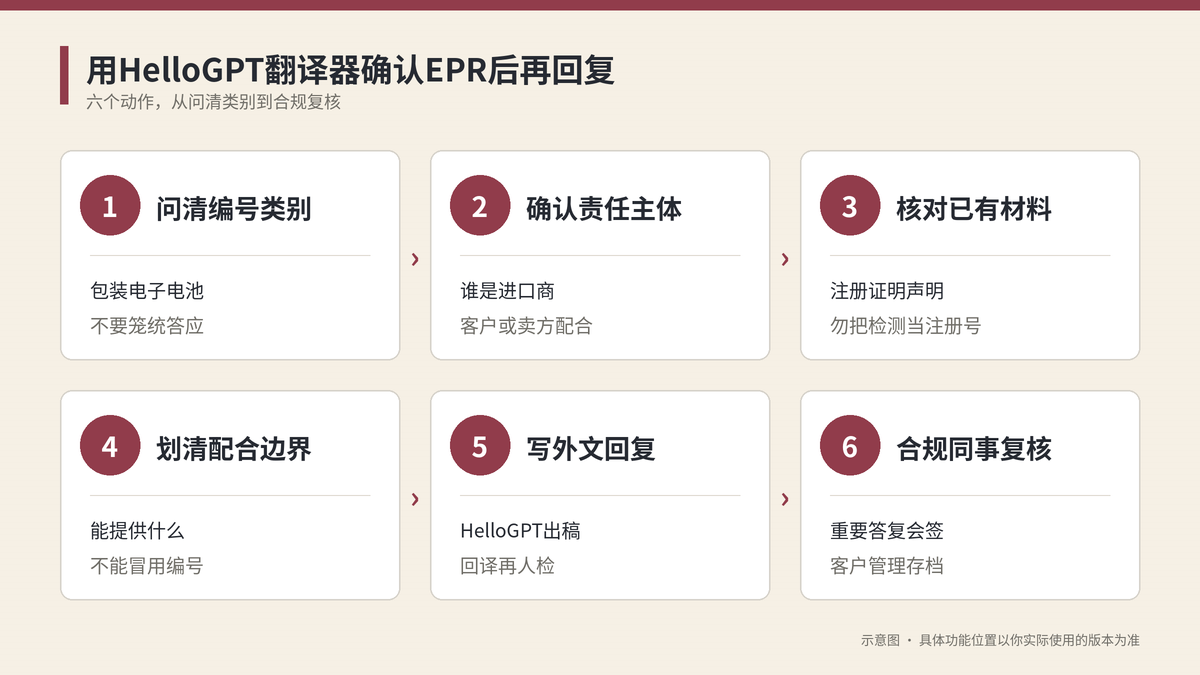 用HelloGPT翻译器确认EPR后再回复六个步骤示意图