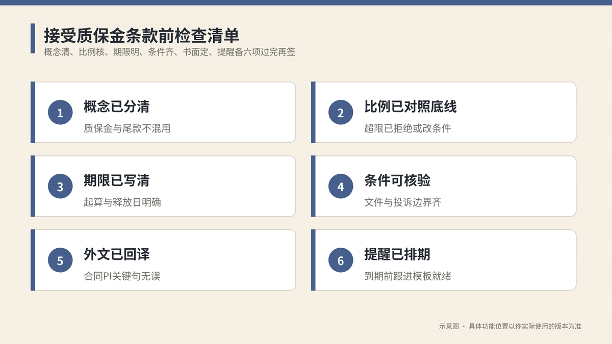 接受质保金条款前检查清单示意图