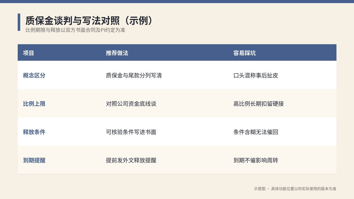 质保金谈判与写法对照示意图