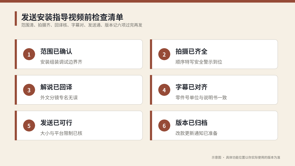 发送安装指导视频前检查清单示意图