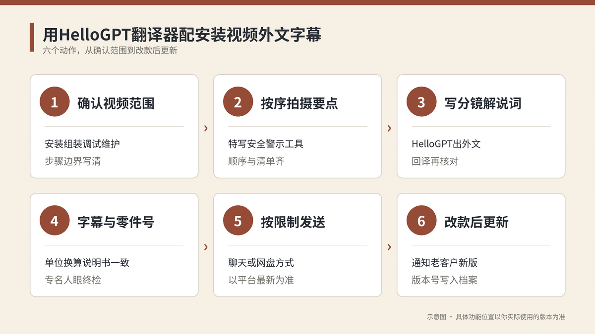 用HelloGPT翻译器配安装视频外文字幕六个步骤示意图