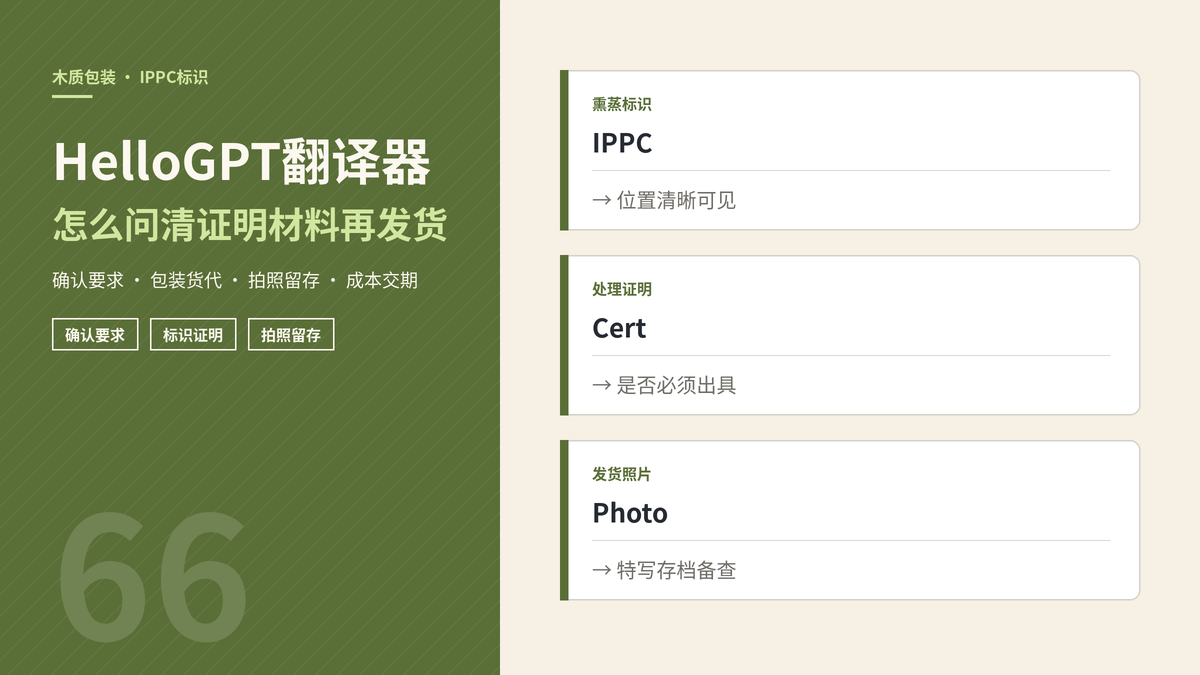 HelloGPT翻译器IPPC木质包装确认封面示意图