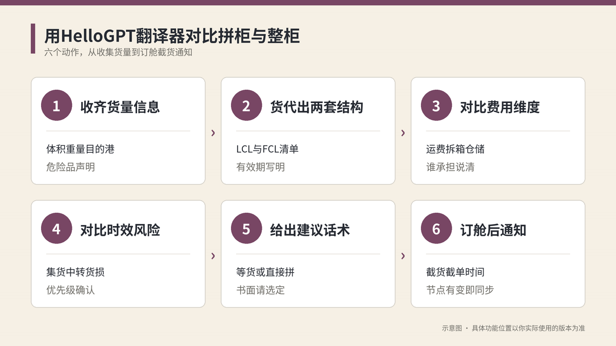 用HelloGPT翻译器对比拼柜与整柜六个步骤示意图
