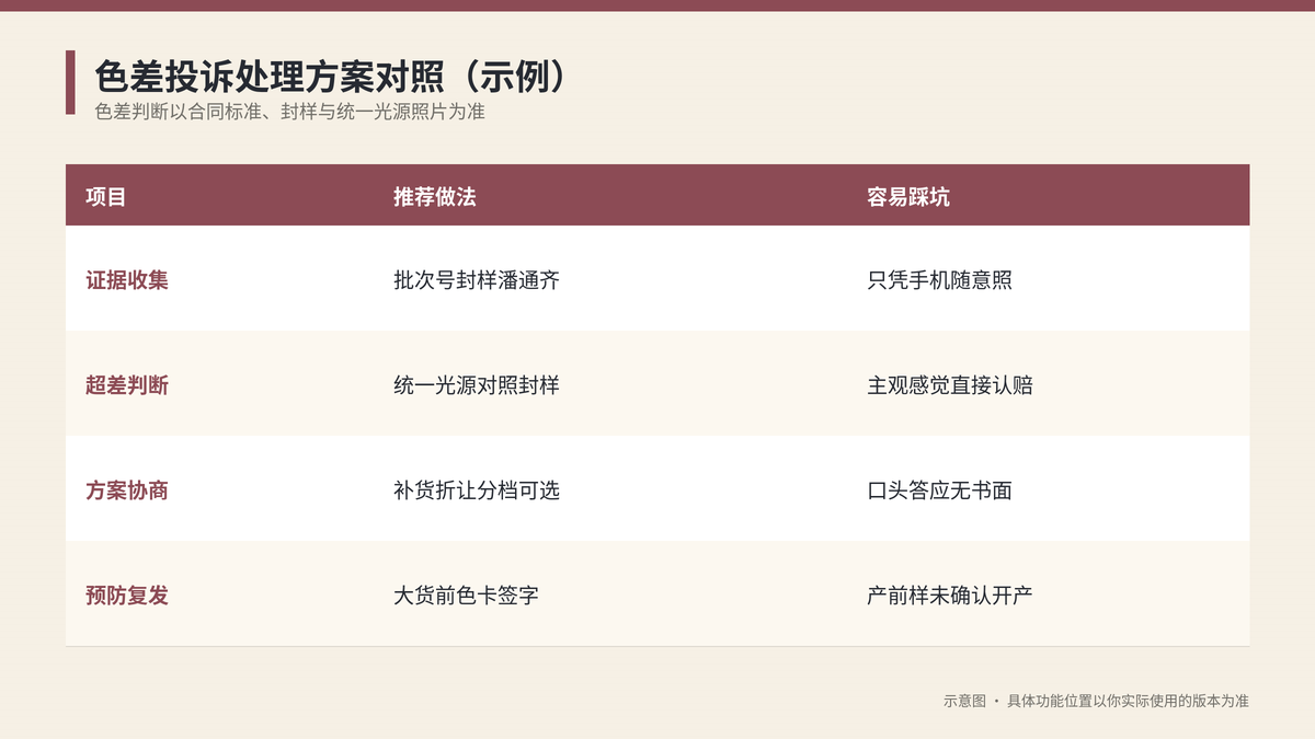 色差投诉处理方案对照示意图