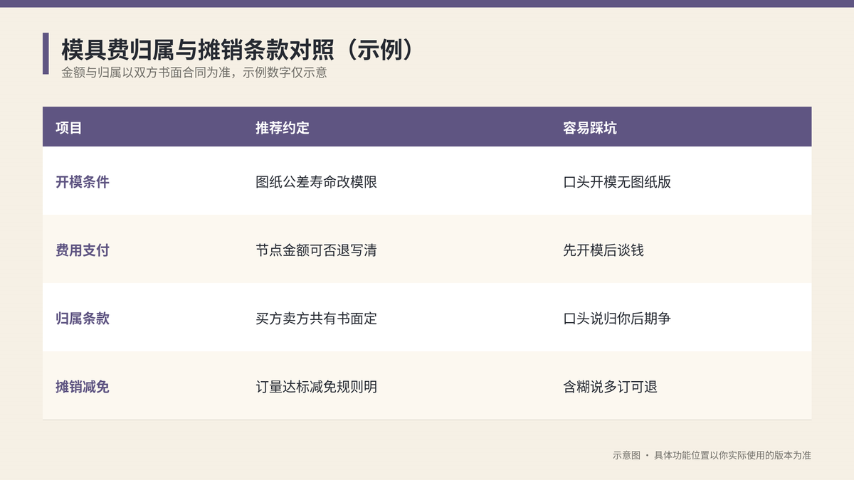 模具费归属与摊销条款对照示意图