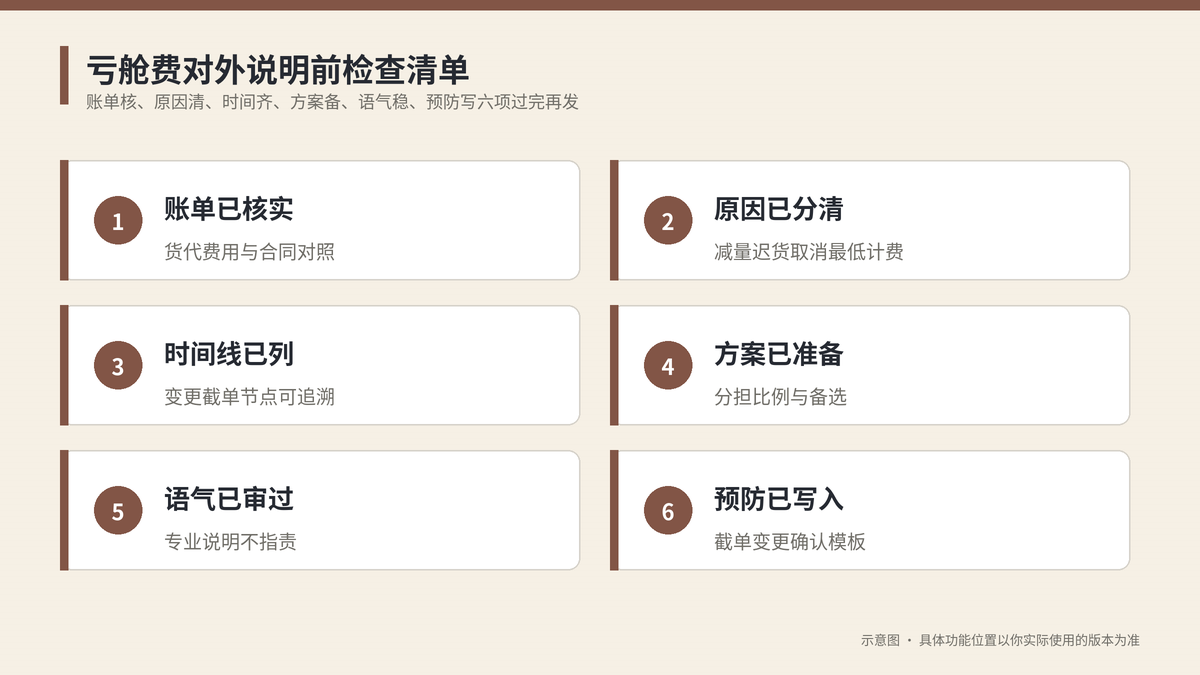 亏舱费对外说明前检查清单示意图