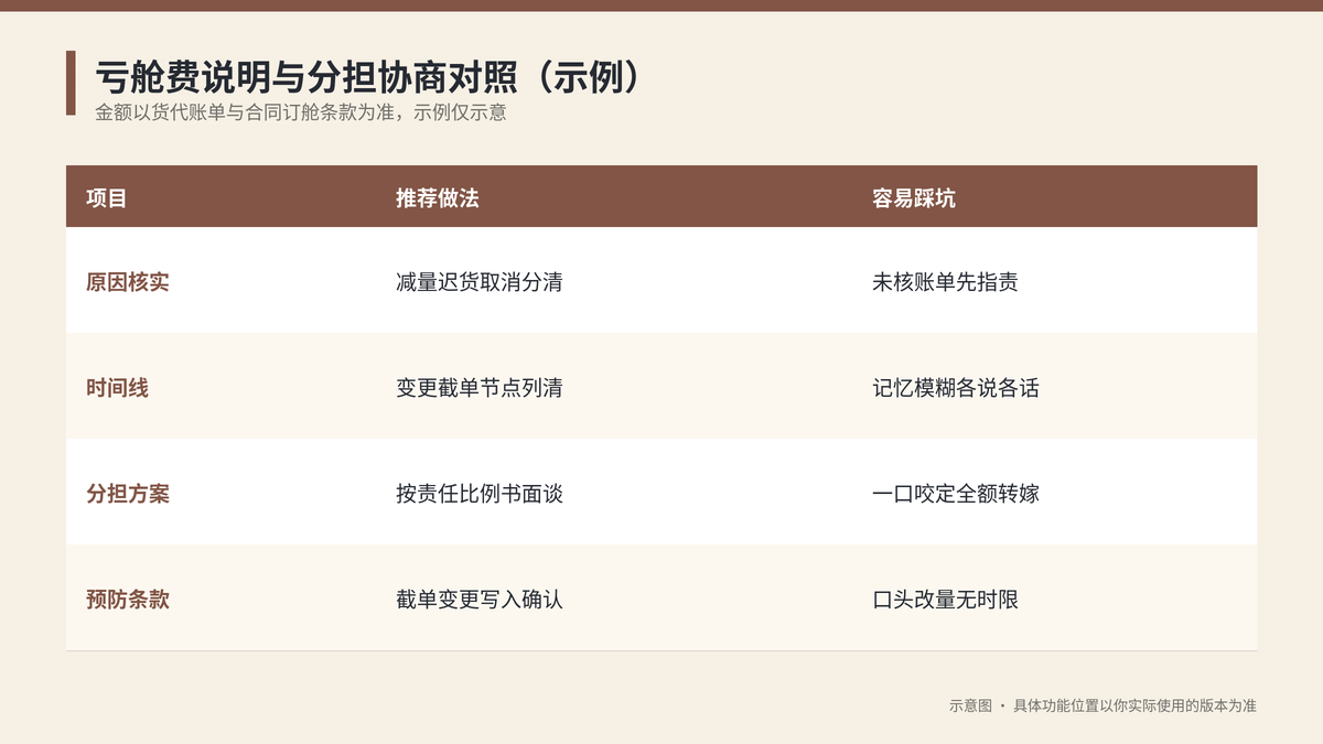 亏舱费说明与分担协商对照示意图
