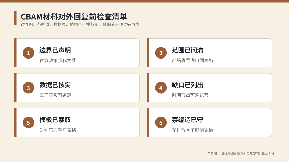 CBAM材料对外回复前检查清单示意图