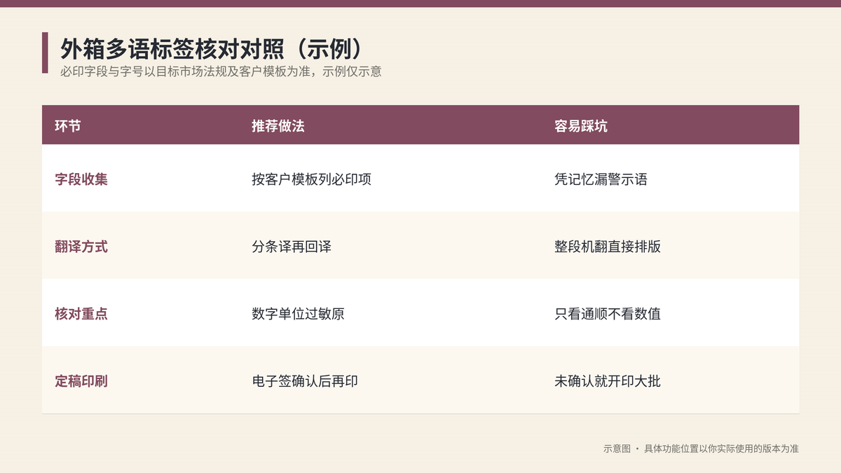 外箱多语标签核对对照示意图