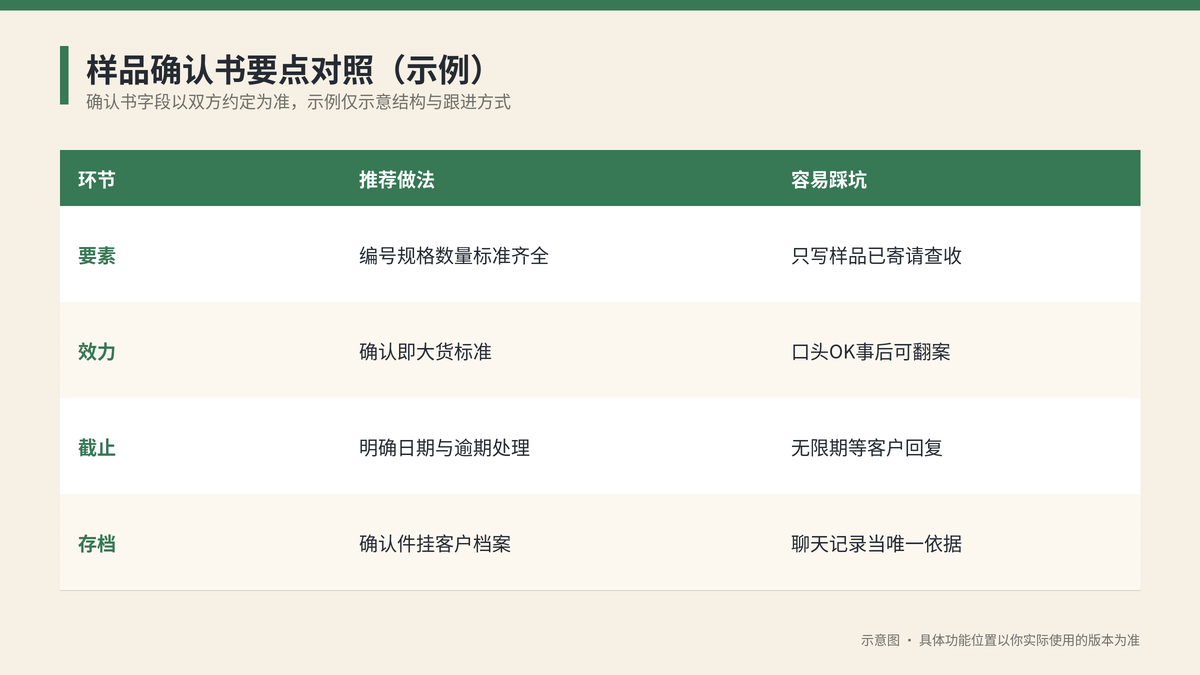 样品确认书要点对照示意图
