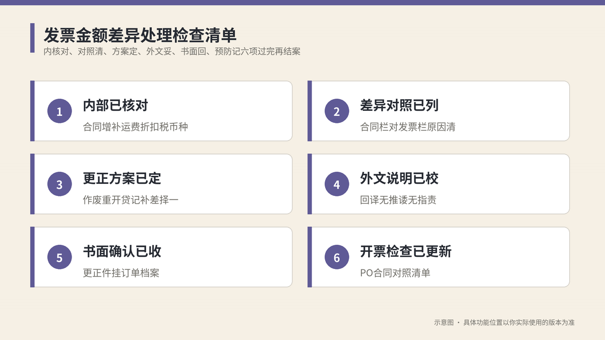 发票金额差异处理检查清单示意图