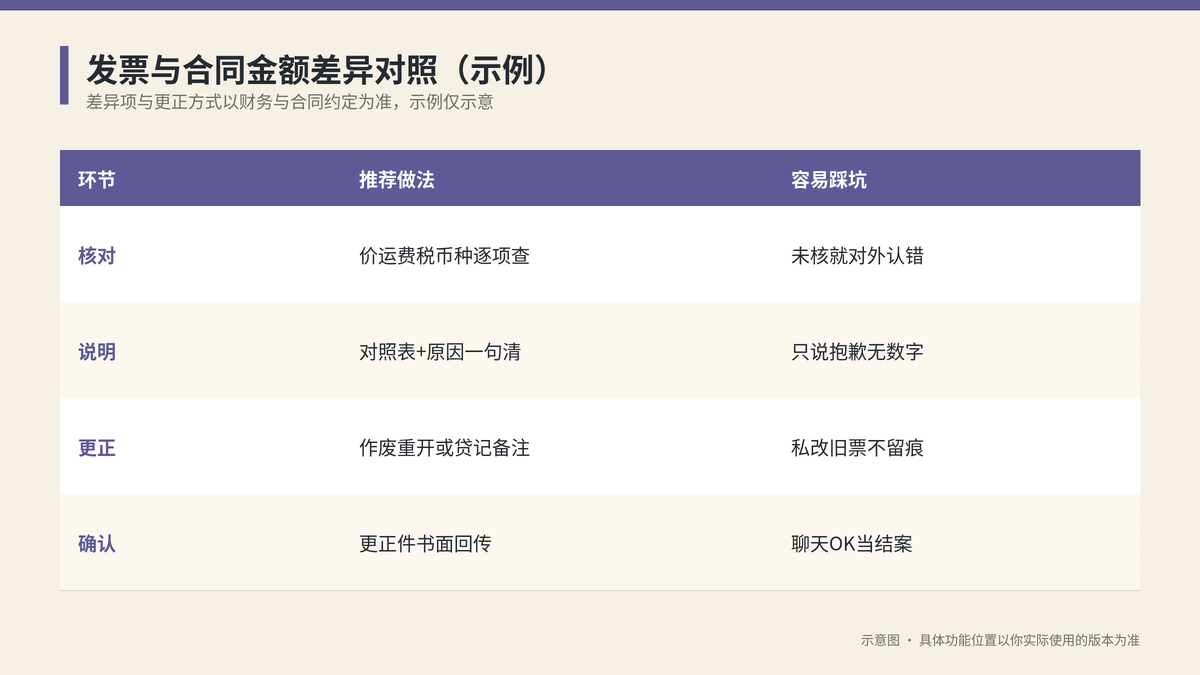 发票与合同金额差异对照示意图