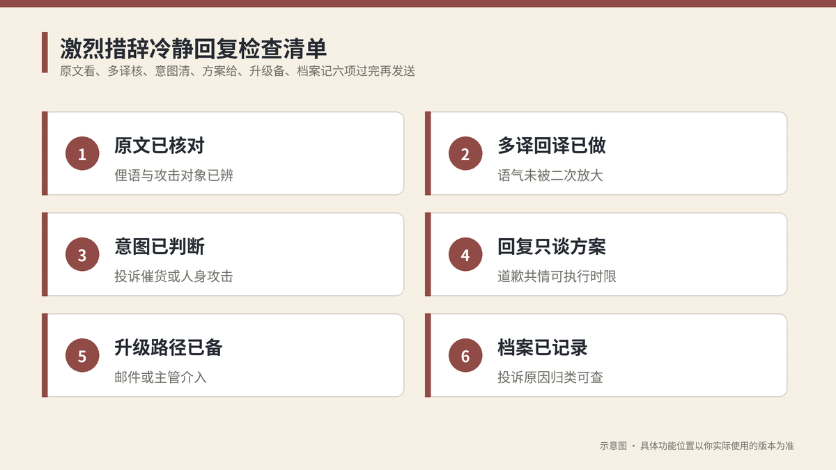 激烈措辞冷静回复检查清单示意图