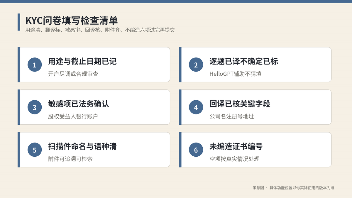 KYC问卷填写检查清单示意图