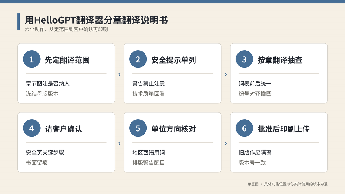 HelloGPT翻译器分章翻译核对安全提示步骤图