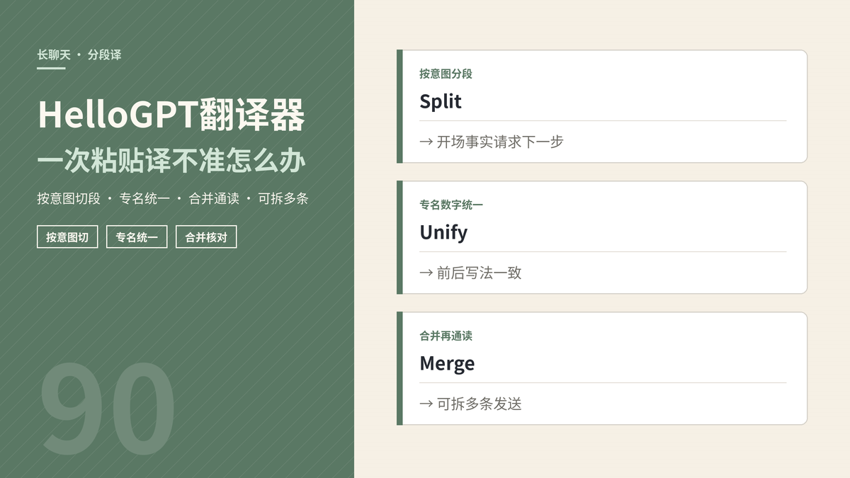 HelloGPT翻译器长聊天分段翻译示意图