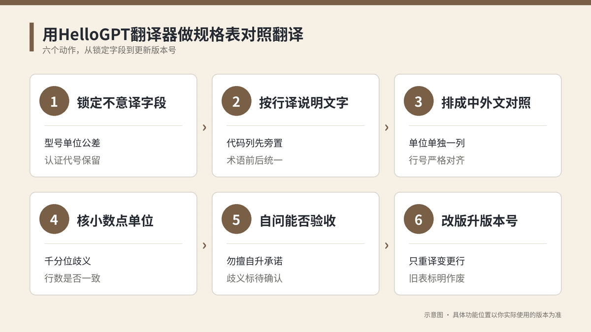 HelloGPT翻译器规格表对照翻译核对步骤图